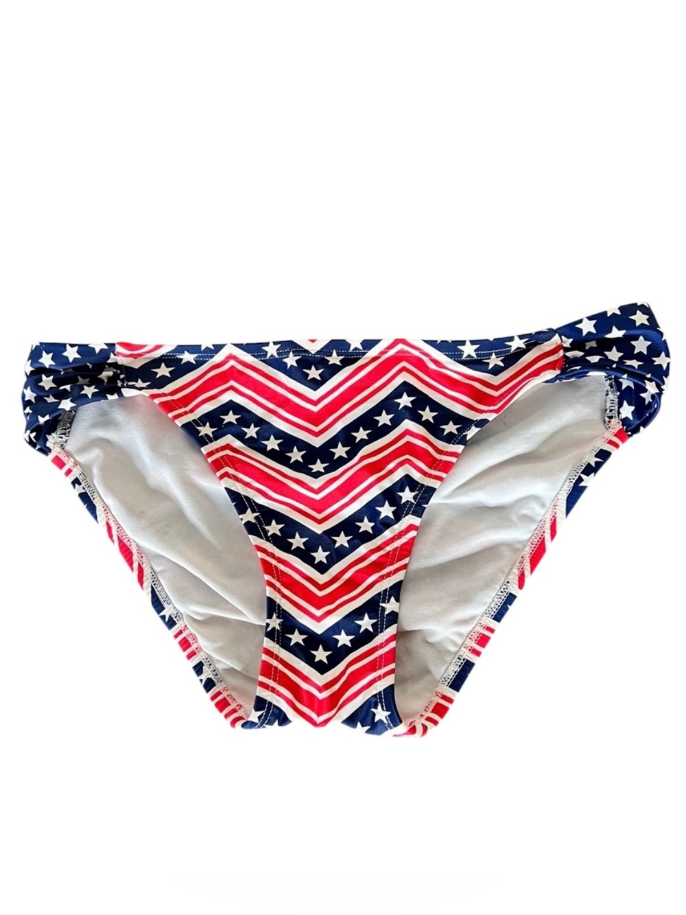 Catalina Red White Blue Star Chevron Stripe Side Tab USA Bikini Bottoms S 4 6